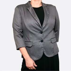 Torrid Gray Metallic Sparkle Blazer Jacket 1X Plus Size 3/4 Sleeve Party Glam